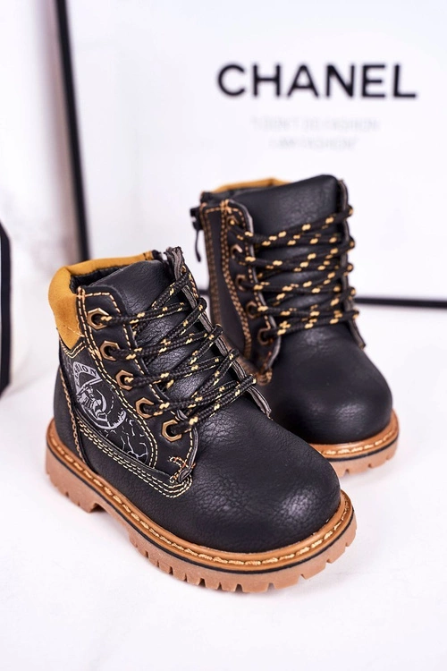 Dziecięce Ocieplane Botki Traperki Na Gumowej Podeszwie Czarne Bobby