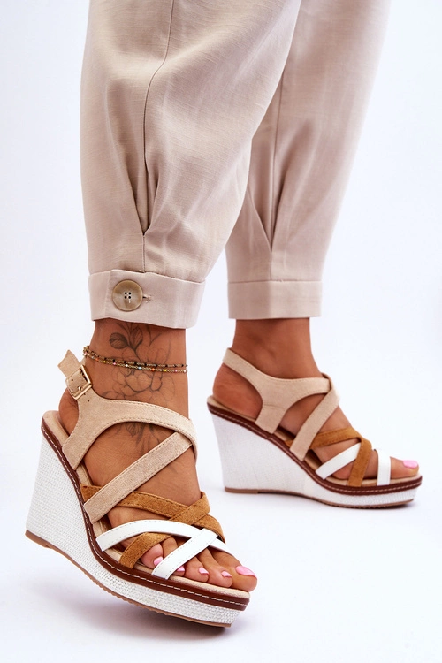 Sandały Na Koturnie Z Paseczkami Beżowe Ellen