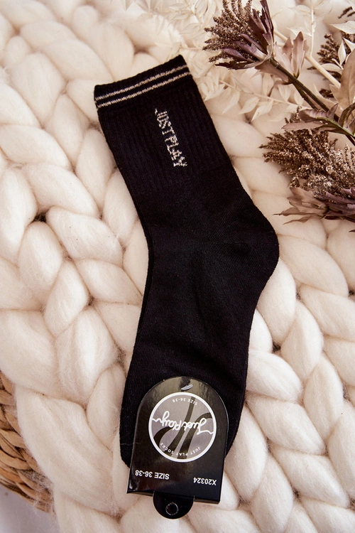 Damskie Sportowe Skarpety Pionowy Napis Just Play Czarne