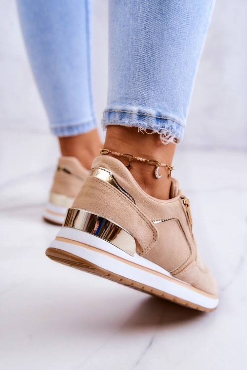 Zamszowe Buty Sportowe Na Platformie Ciemnobeżowe Riverside