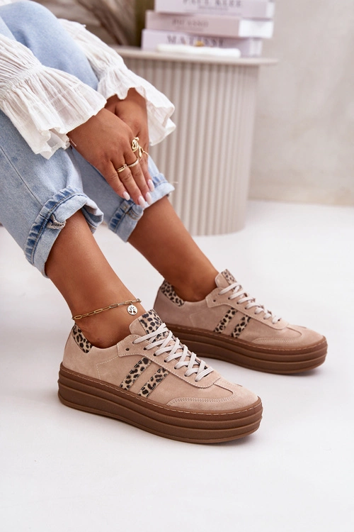 Zazoo N1068S4 Damskie Zamszowe Sneakersy Na Platformie Panterka Różowe