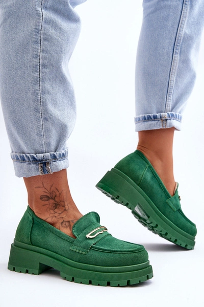 Damskie Zamszowe Wsuwane Mokasyny Zielone Pure Love