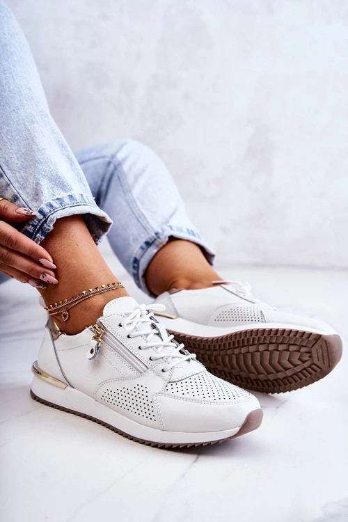 Damskie Skórzane Sportowe Buty Sneakersy Białe Horessa