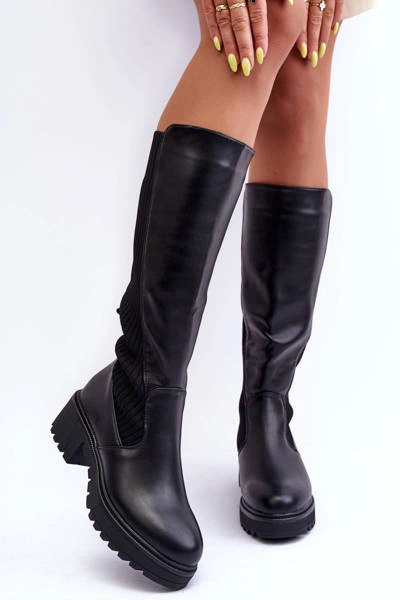 Skórzane Kozaki Przed Kolano Czarne Fenwella