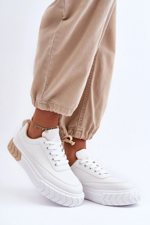 Klasyczne Buty Sportowe Na Platformie Biało-Beżowe Nannzie