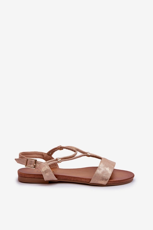 Damskie Płaskie Sandały Z Paskami S.Barski KV27-010 Beżowo-Złote