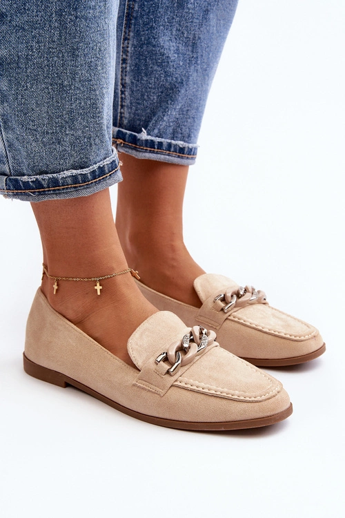 Damskie Mokasyny Z Łańcuchem Beżowe Ambrise