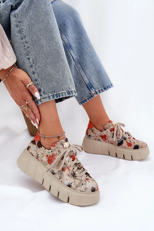 Skórzane Sneakersy Na Platformie Maciejka 06891-18 Beżowe
