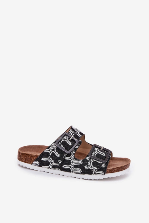 Klapki Damskie Z Klamrami I Brokatem S.Barski RB51-006 Czarne