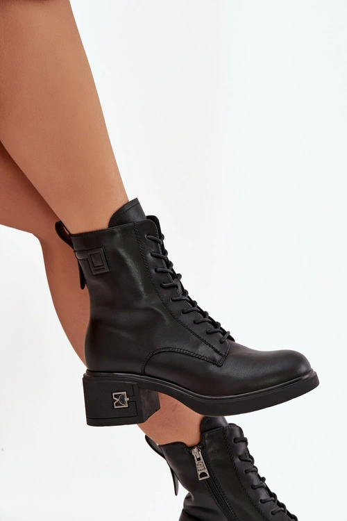 Ocieplane Botki Damskie Z Naturalnej Skóry Na Klocku Vinceza 66819 Czarne