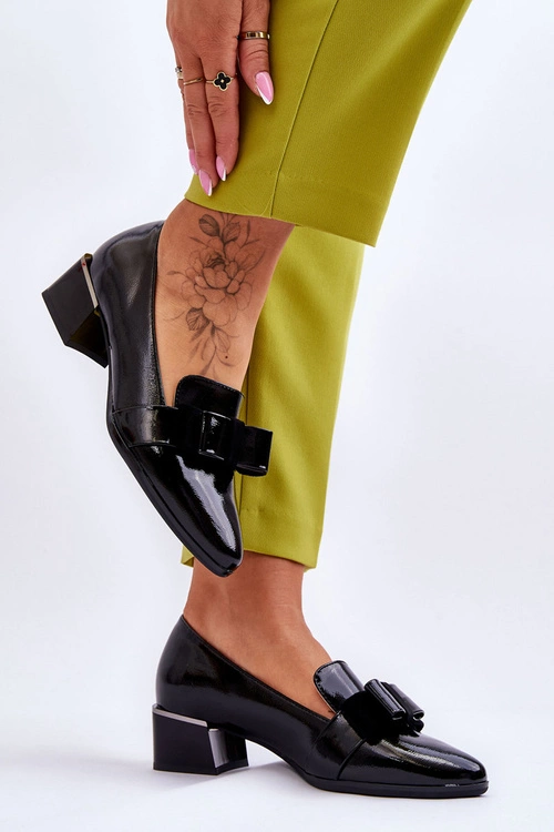 Modne Lakierowane Czółenka Z Ozdobną Kokardą Czarne Shira