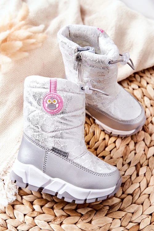 Dziecięce Ocieplane Śniegowce Na Suwak Srebrno-Białe Laoth