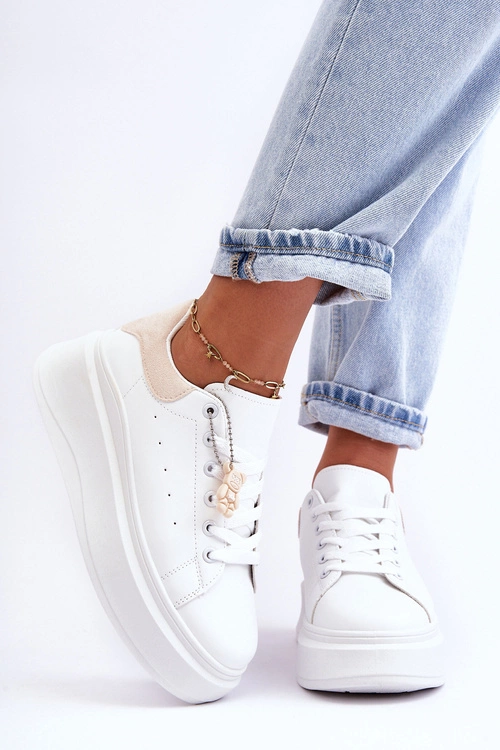 Damskie Buty Sportowe Na Masywnej Platformie Biało-Beżowe Mariell