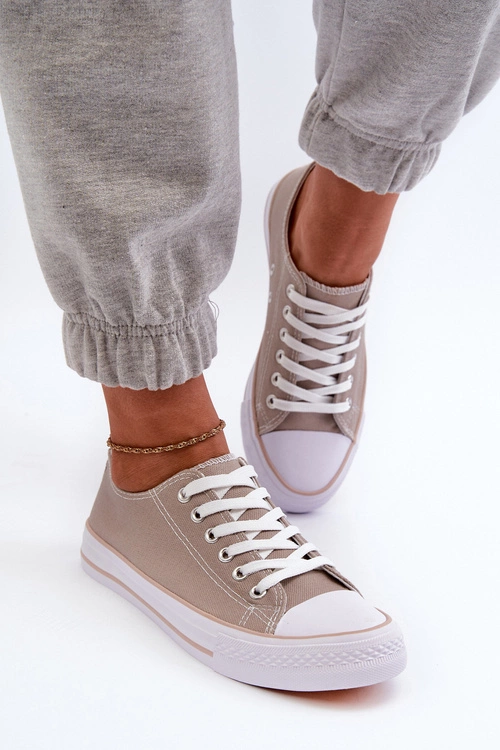 Damskie Materiałowe Klasyczne Niskie Trampki Ciemnobeżowe Lennabella