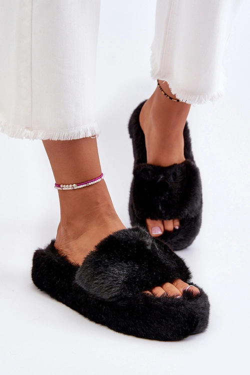 Damskie Futrzane Kapcie Czarne Stepia