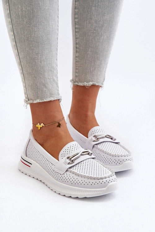 Skórzane Mokasyny Damskie Białe Veridinna