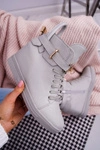 Sneakersy Damskie Na Koturnie Złota Kłódka Szare Tersey