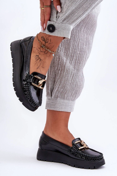 Skórzane Mokasyny Na Platformie Z Ozdobą Czarne Lemar Desmond