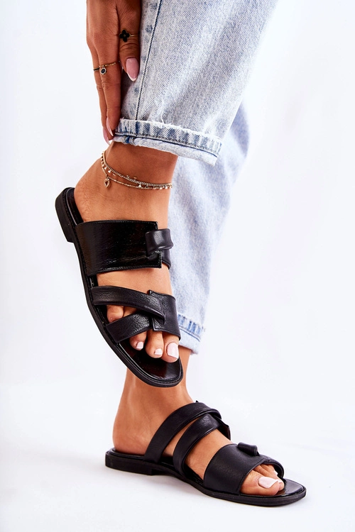 Skórzane Wygodne Klapki Damskie Maciejka 05549-01 Czarne