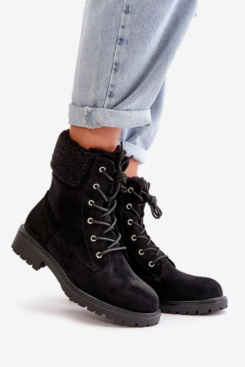 Damskie Ocieplane Botki Workery Na Zamek Czarne Mivael