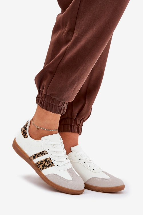 Niskie Sneakersy Damskie Z Eko Skóry Panterka Białe Nonalorin