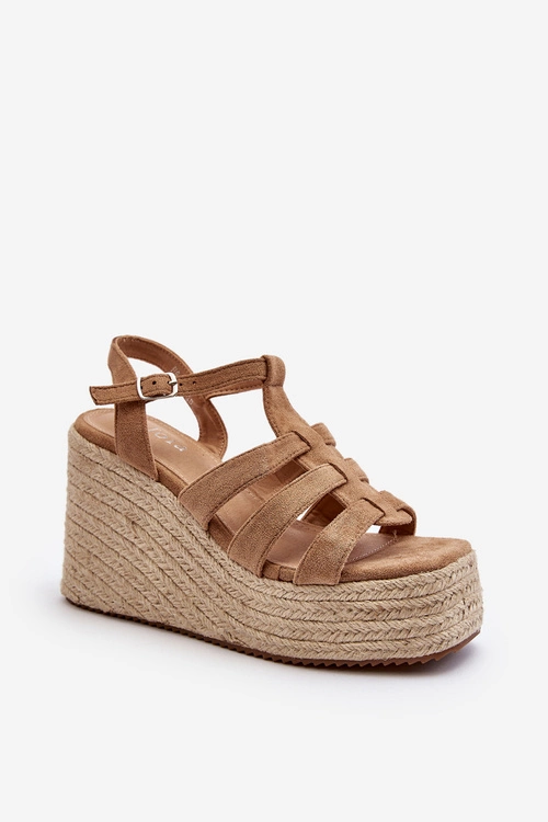 Sandały Na Koturnie Z Plecionką Brązowe Gnosis