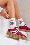 Stylowe Sneakersy Na Platformie Bordowe Doriwa