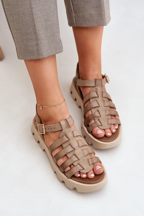 Skórzane Sandały Damskie Zazoo 3695 Beżowe