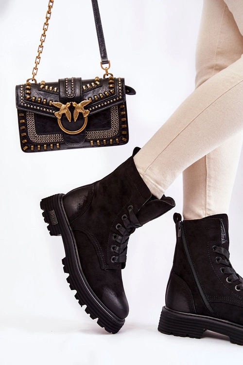 Damskie Zamszowe Botki Big Star KK274503 Czarne