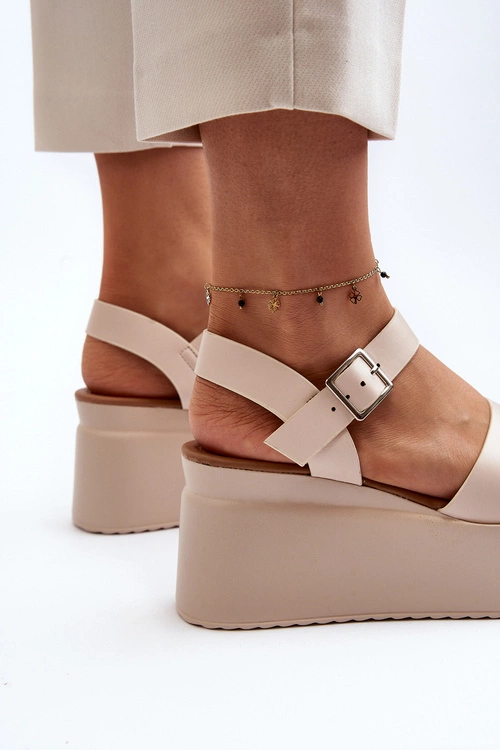 Damskie Sandały Na Koturnie Beżowe Geferia