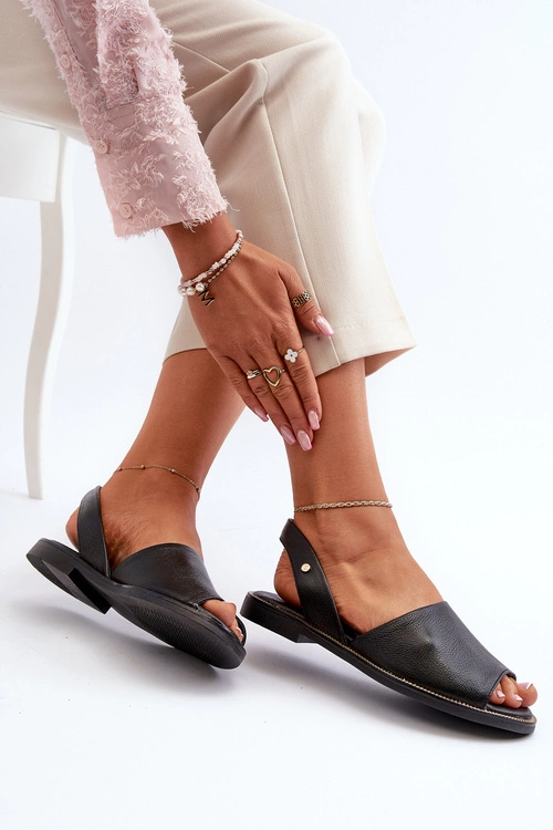 Skórzane Wsuwane Sandały Czarne Lemar Alivia