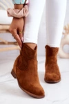 Zamszowe Damskie Botki Ukryty Koturn Camel Solene