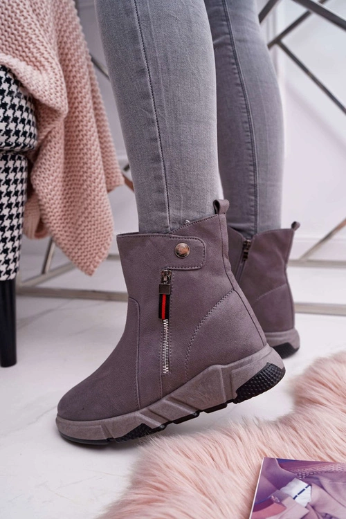 Damskie Botki Sportowe Ocieplane Szary SJ1938 Nefera