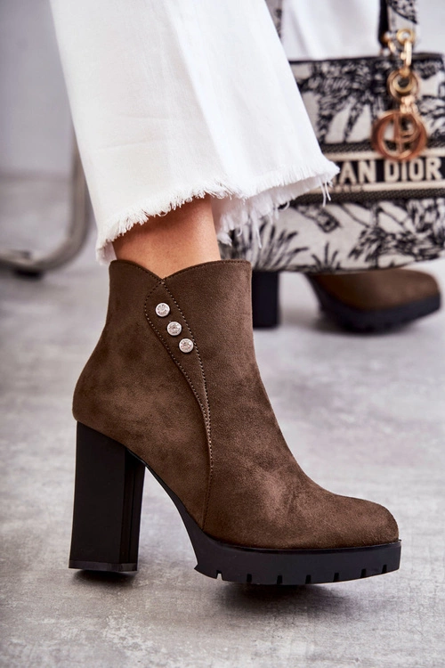 Zamszowe Botki Na Słupku Zielone Lagerlla