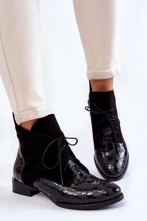 Skórzane Botki Na Płaskim Obcasie Maciejka 2878J-01 Czarne