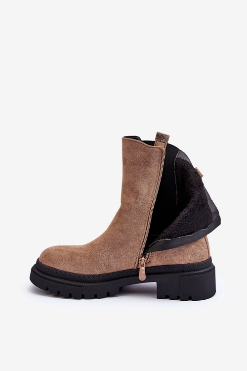 Sztyblety Botki Damskie Zamszowe Beżowe Alexetta