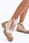 Modne Wiosenne Damskie Botki Trapery Beżowe Claira