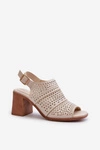 Ażurowe Sandały Na Słupku Sergio Leone SK565 Jasnobeżowe