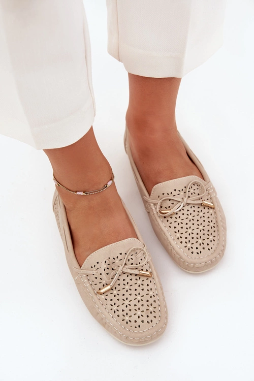 Mokasyny Damskie Z Ażurowym Wzorem I Wiązaniem Beżowe Mirisa