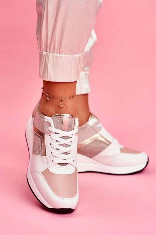Sportowe Damskie Buty Sneakersy Biało Różowe Dillion