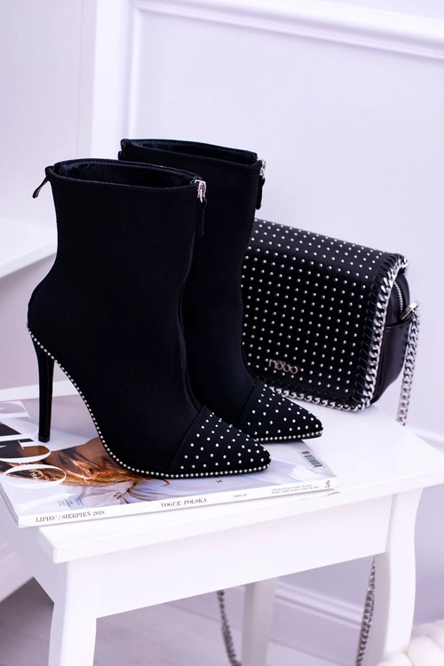 Czarne Zamszowe Botki na Szpilce Regio