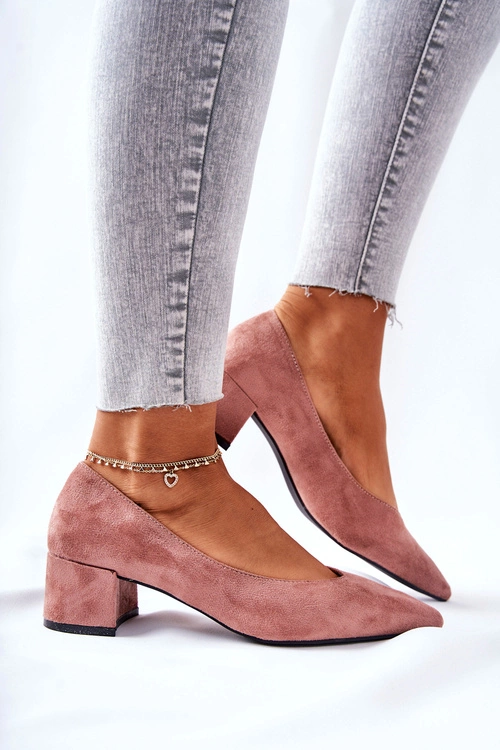 Zamszowe Czółenka Na Słupku Różowe Rossie