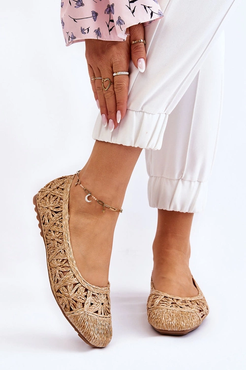 Ażurowe Modne Baleriny Beżowe Thiago