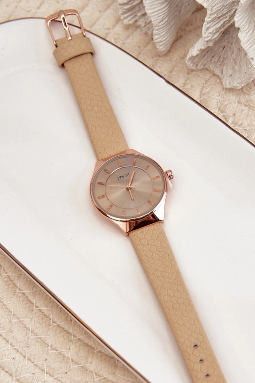 Damski Zegarek Na Eko Skórzanym Pasku Beżowy Ernest E62013L