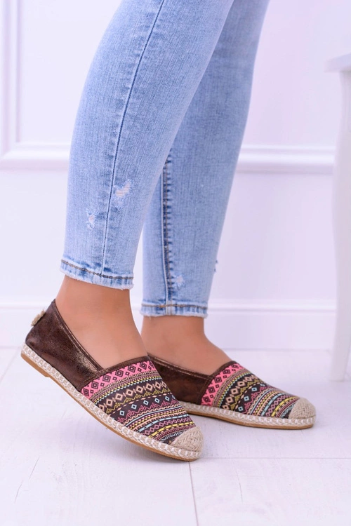 Lu Boo Damskie Letnie Espadryle Brąz Aztek Monett