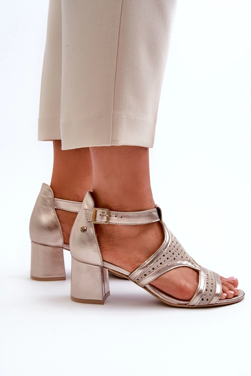 Damskie Skórzane Sandały Na Słupku Maciejka 06459-25 Beżowo-Złote