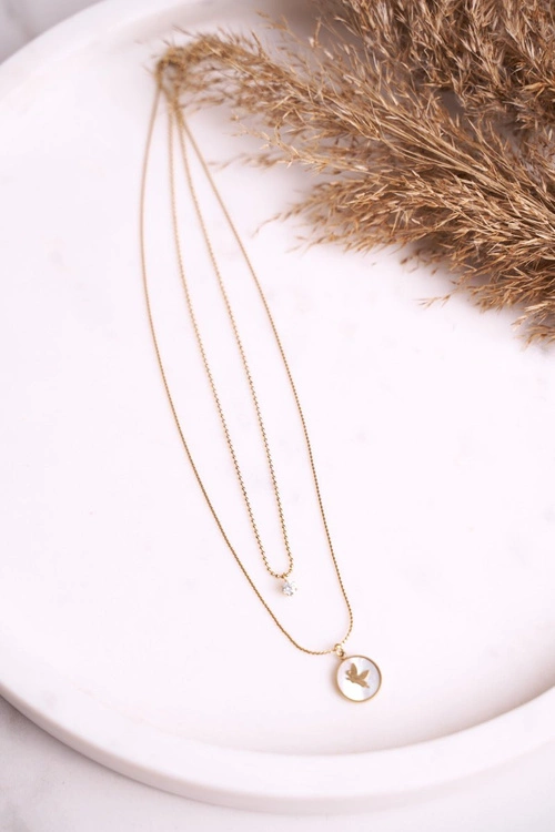 Naszyjnik Łańcuszek Podwójny Motyl i Cyrkonia Złoty Butterfly