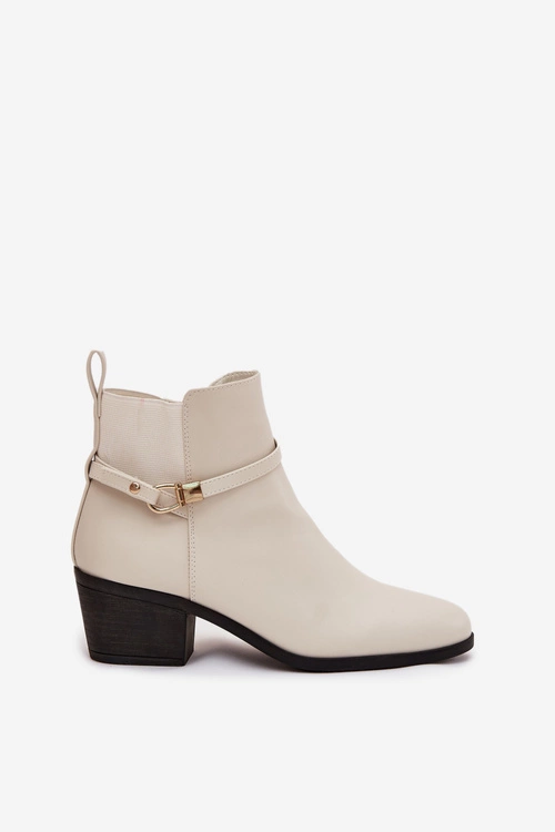 Botki Damskie Na Zamek Z Paseczkiem I Złotym Detalem Jasnobeżowe Zelinae