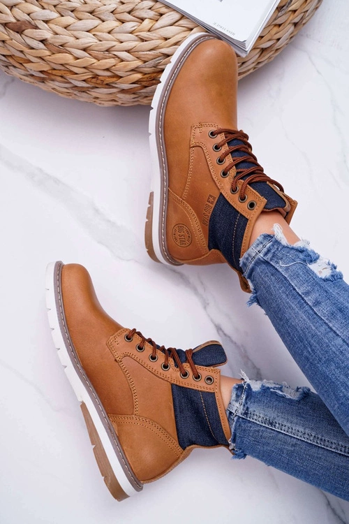 Damskie Botki Trapery Big Star Skórzane Brązowe EE274004