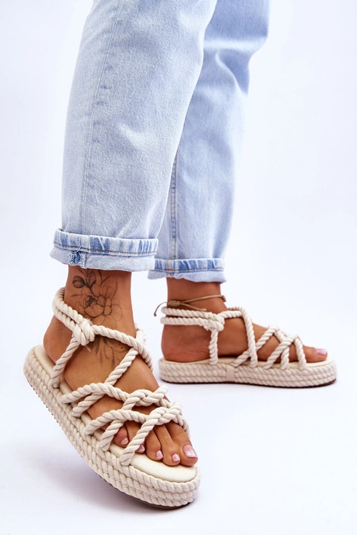 Damskie Modne Plecione Sandały Jasnobeżowe Tiffanie